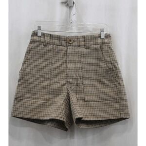 Beaton Utility Womens Brown Tan Plaid houndstooth Preowned High Waist Shorts 6